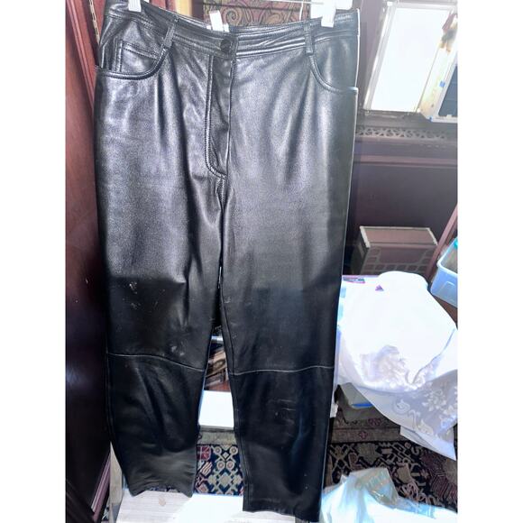 VINTAGE 90's EMANUEL UNGARO LIBERTE BLACK LEATHER PANTS 6 - Picture 4 of 8